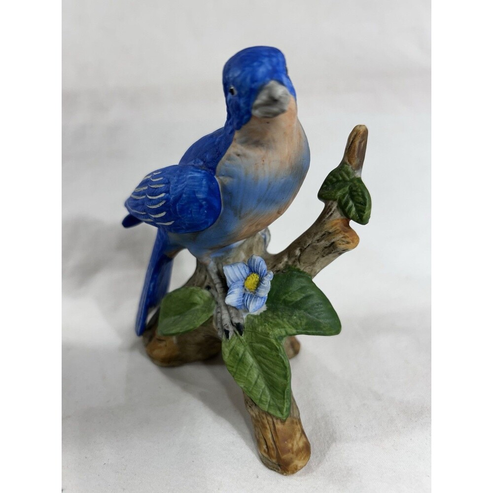 Vintage Enesco Blue Bird Porcelain Figurine 5.5" Tall 4.5" Wide
